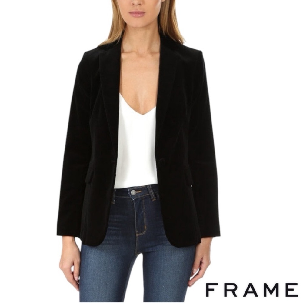 FRAME Classic Velvet Blazer in Noir Black
